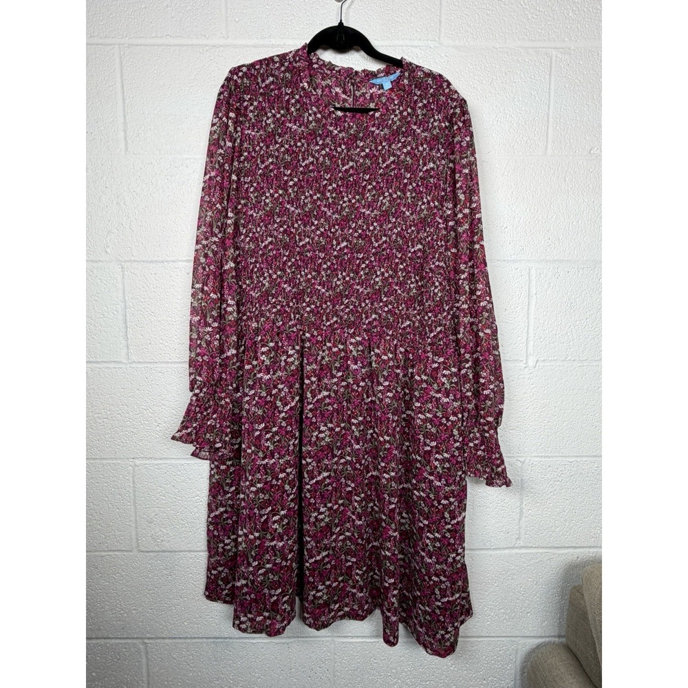 Draper James RSVP Floral Smocked Dress 3X Pink Long Sleeve Boho Cottagecore
